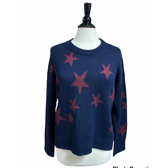 Zadig & Voltaire Cashmere Navy & Burgundy Star Sweater NWT Size XS - Picture 3 of 7